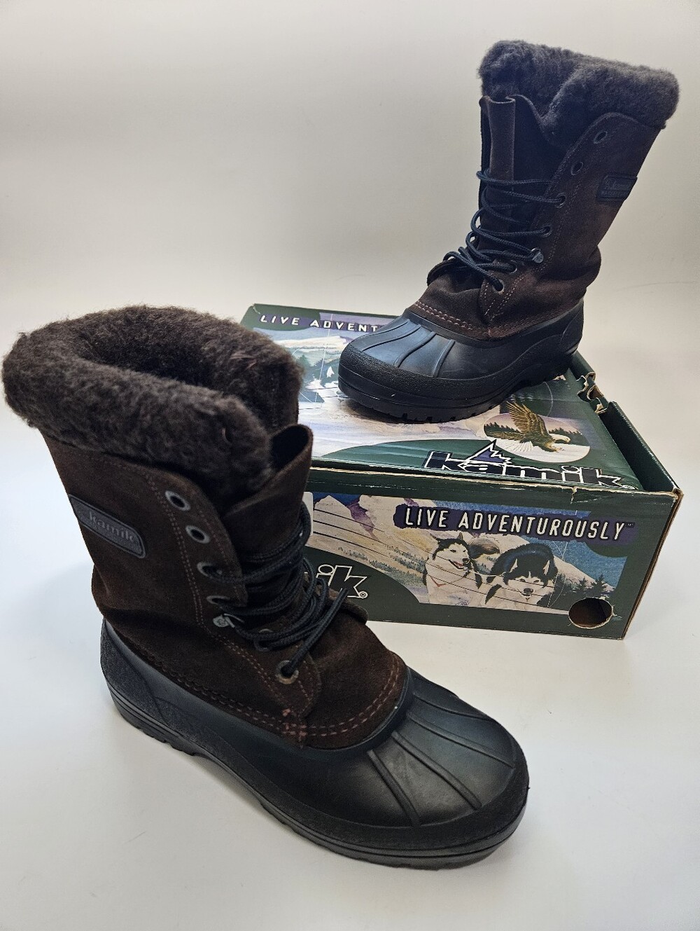 Kamik Boots Size 8 Womens Suede Canada Snow Vintage Reliance lace Up Wool Sherpa